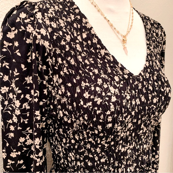 Japra Boho Peplum Black Floral Blouse Long Sleeve Top Shirt size Small Cottage - Picture 2 of 12